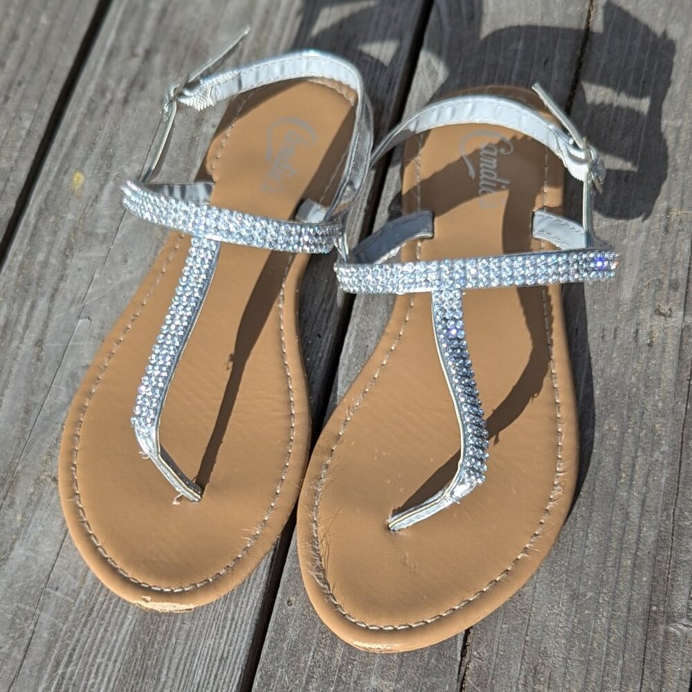 Silver Rhinestone Encrusted Thong Sandals